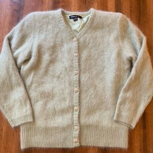 Connie A Lee Vintage Cardigan S/M Celery Green V-neck Angora 80’s Fuzzy Soft